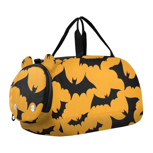 Kids Sports Duffel Bag for Boys & Girls - Halloween Bats Black Pattern 100% Polyester Gym Bag with Separate Shoe Compartment, Adjustable Shoulder Strap, Compact Travel & Workout Gear - color: Halloween Bats Black Pattern