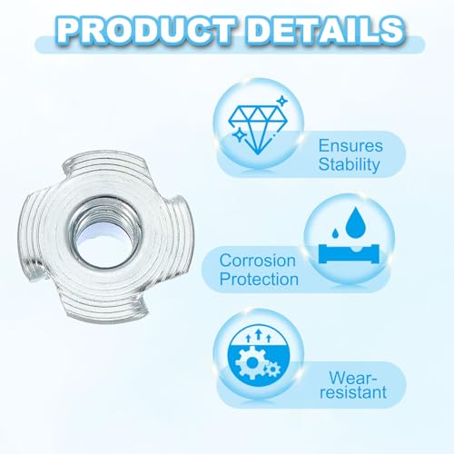 PATIKIL M8 T-Nuts, 30 Pcs Zinc Plated Steel 4-Pronged Tee Blind Nut 14 mm Length Four-jaw t Nuts Threaded Inserts Hardware for Wood Furniture Cabinetry Rock Climbing Holds - size: 14 mm