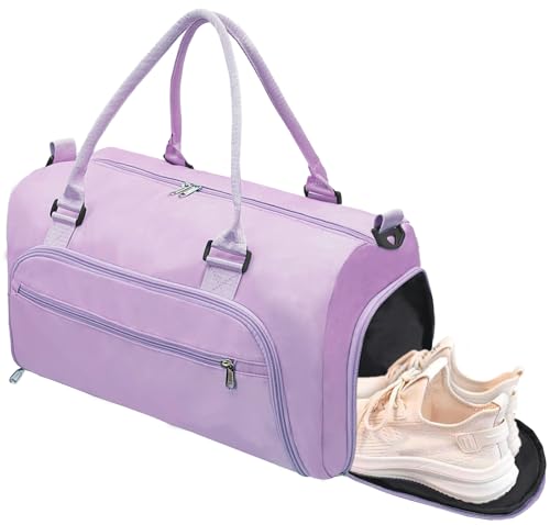 woogwin Gym Bag for Men & Women with Shoes & Wet Compartment Waterproof Duffle Bag for Travel Sports Workout Overnight Weekender(21",Purple) - color: Purple, size: 21*13.8*10.5"