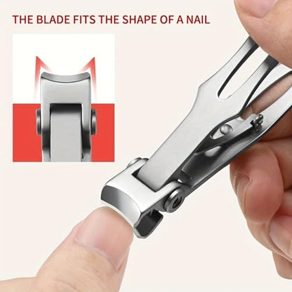 Nail Clipper with Leather Case - Wide Opening Straight Tip Nail Trimmer for Thick Nails, Portable Grooming Tool with Protective Pouch