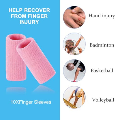 Finger Compression Sleeves, 10 Pcs | Finger Protectors Cots for Arthritis Swelling Basketball Sport, Breathable Elastic - color: Pink