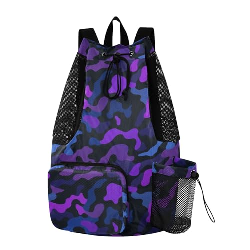 Drawstring Climbing Gym Bag With Water Bottle Pocket Drawstring Bags with Wet Dry Compartments Camouflage Purple Black Blue
