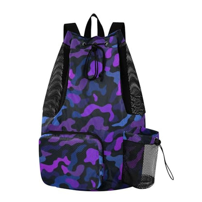Drawstring Climbing Gym Bag With Water Bottle Pocket Drawstring Bags with Wet Dry Compartments Camouflage Purple Black Blue