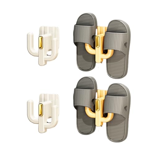 4 Pack Wall Mounted Shoe Rack - Multi-Use Hanging Organizer for Slippers, Hats, Towels & Keys, No-Drill Space-Saving Adhesive Storage for Home, Bathroom & RV, White & Yellow - color: White & Yellow