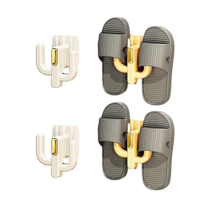 4 Pack Wall Mounted Shoe Rack - Premium Hanging Shoe Organizer Shelf with Sticky Hanging Mounts, Door Hooks for Slippers Keys Bags Storage - White & Yellow