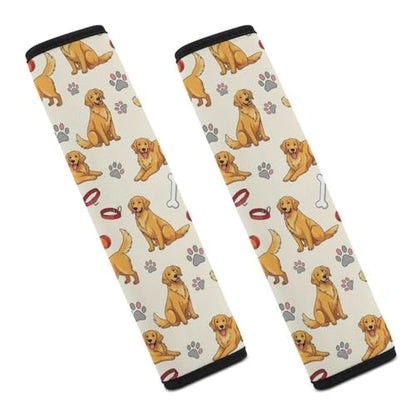 2 Pack Golden Retriever Dog Paws Print Car Seat Straps Shoulder Pads Universal Fit Neck Strap Covers for Adults and Children, All Vehicles, Pressure Relief - color: Pattern 348