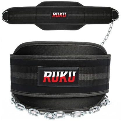 RUKU Dipping Belt Body Building Weight Lifting Dips and Pull ups with Long 38 Inches Chain - Ideal for Gym, Strength Training