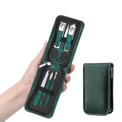 6PCS Travel Manicure Kits, Mini Manicure Kit, Nail Kit with Clippers & Files, Ingrown Toenail Treatment, Travel Essentials, Perfect for Personal Care & Gifts for Men - Dark Green