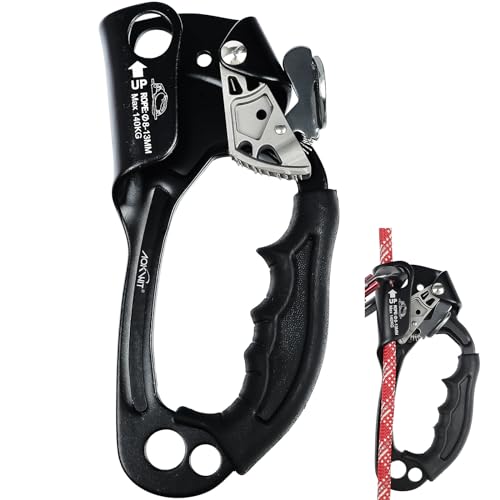 UIAA & CE Certified Rope Ascender Aluminum Alloy Rock Climbing Gear Strong Rigging Rappelling Equipment for Rock Tree Climbing Arborist Rescue Mountaineering Caving - color: Right Hand Black 1