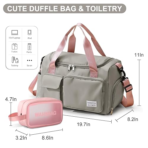 Small Gym Bag for Women, Travel Duffle Bag Carry On Weekender Bag with Shoe Compartment - color: 03#Grey, style: Gym Bag&toiletry Bag