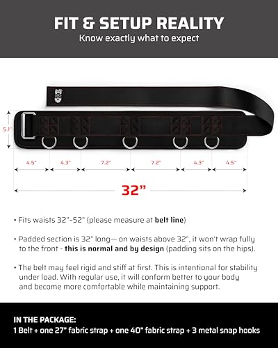 THEFITGUY Original Multi-Attachment Belt for Cable Squats & Hip Thrusts | 5 D-ring points, 2 straps (40in/27in), hook-and-loop closure, fits a 32-52in waist for glute and quad work