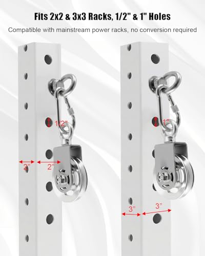 Height Adjustable Cable Pulley System for Power Rack 2x2'' & 3x3'' | 304 Stainless Steel, Silent Bearings, 180 Degree Swivel, 300 lbs Support, Hand Tightened Knob, Smooth Motion
