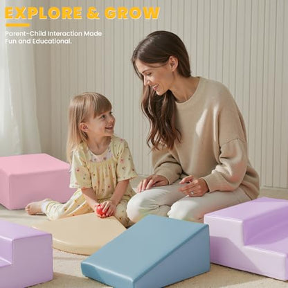 Hoohtoot Foam Climbing Blocks for Kids: 6-Piece Soft PU Leather Set - Indoor Climbing and Crawling Toys Play Gym - Kids Learning Play Structure for Preschool - style: Yellow/Pink