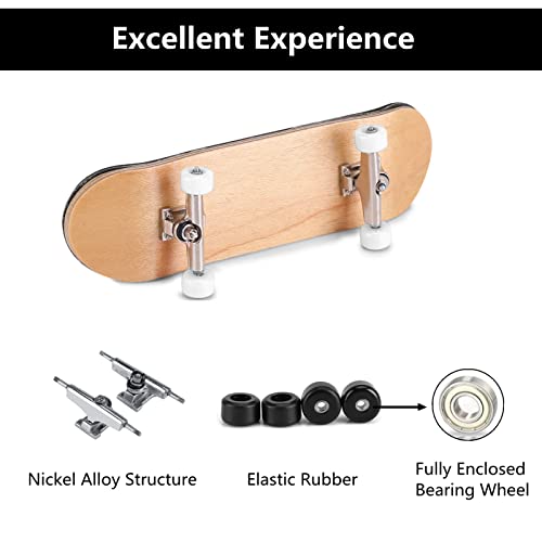 Complete Fingerboard, 5 Layered Maple Wood Professional Mini Fingerboards Toy Wooden Fingerboard with Upgraded Components Reduce Pressure Gifts for Kids 3.78 x 1.1 inch (White)