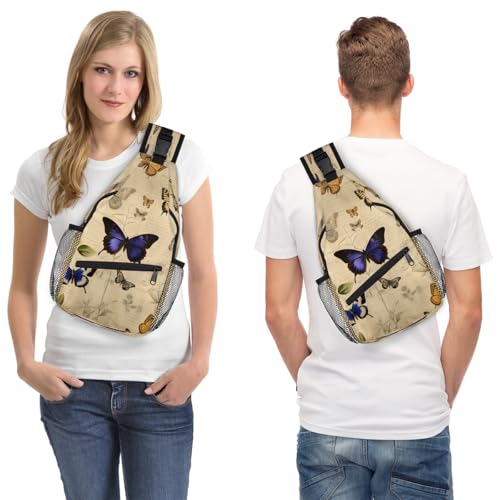 Retro Butterfly Sling Bags for Women Men, Waterproof Crossbody Sling Backpack Travel Outdoor Sports Chest Bag - color: Grey