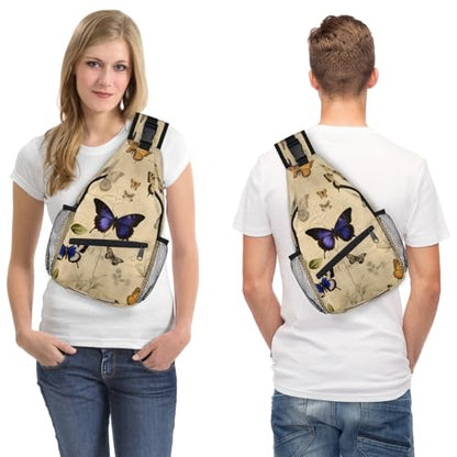 Retro Butterfly Sling Bags for Women Men, Waterproof Crossbody Sling Backpack Travel Outdoor Sports Chest Bag - color: Grey