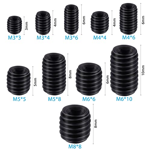 200Pcs Allen Head Socket Set Screws Internal Hex Drive Cup Point Grub Screw Assortment Kit Metric M3/M4/M5/M6/M8 - color: Black