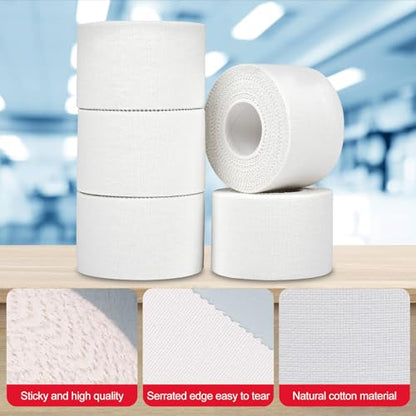 12 Pack Athletic Sports Tape, Athletic & Medical Trainers & First Aid Tape for Injuries, Wrist Ankle Finger Tape, Easy to Tear & No Sticky Residue, 1.5 in X 10 Yards (White)