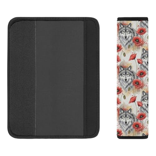 2 Piece Universal Fit Seat Belt Cover for Adult Use, Most Cars, Wolf Flower Animal Print Seat Belt Covers Cushion, Shock Absorption - color: Pattern 159
