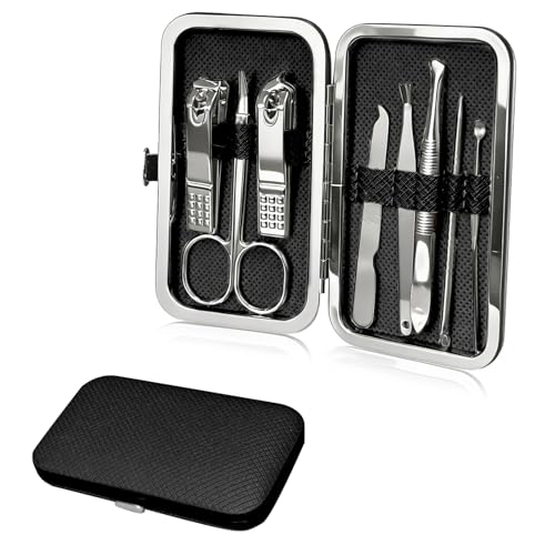 Travel Nail Kit – Manicure Set with Fingernail & Toenail Clippers, Stainless Steel Nail Tools in Travel Case, Portable Grooming Essentials for Men & Women (Black) - color: Black