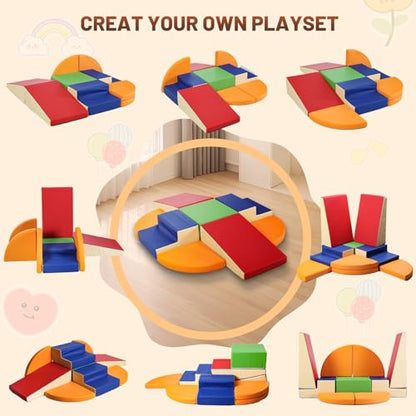 TODIBY 9-Piece Climbing Foam Blocks: Soft PU Leather - Baby Climb and Crawl Activity Blocks - Kids Play Gym Equipment Indoor for Development - style: Classic