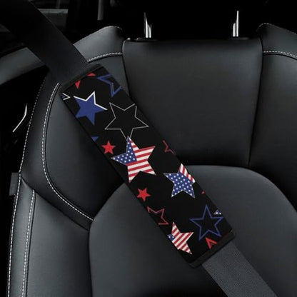 2 Pack Independence Day Patriotic American Flag Red White Blue Stars Stripes Car Seat Straps Shoulder Pads Universal Fit Neck Strap Covers for Adults And Children, All Vehicles, Pressure Relief - color: Pattern 672