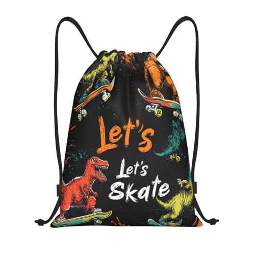 Drawstring Sports Backpacks - Lightweight Swim Gym Bags for Women Men String Sackpack for Beach Travel Yoga(Small, Dinosaurs Skateboard) - color: Dinosaurs Skateboard, size: Small
