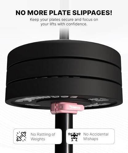 DMoose Fitness Barbell Clips 2 Inch (Pair) - Quick Release Olympic Barbell Clamps & Collars with Anti Slip TPR Grip for Secure Weightlifting and Powerlifting - Weight Clips for Bars at Home or Gym - color: Pink, style: Non Magnetic