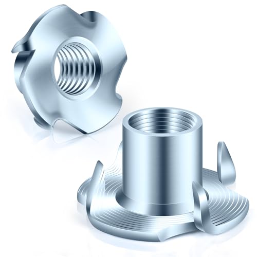M5 T-Nuts zinc Plated Steel, 4-Pronged Tee Nut for Wood, Rock Climbing Holds, Furniture, 100 PCS