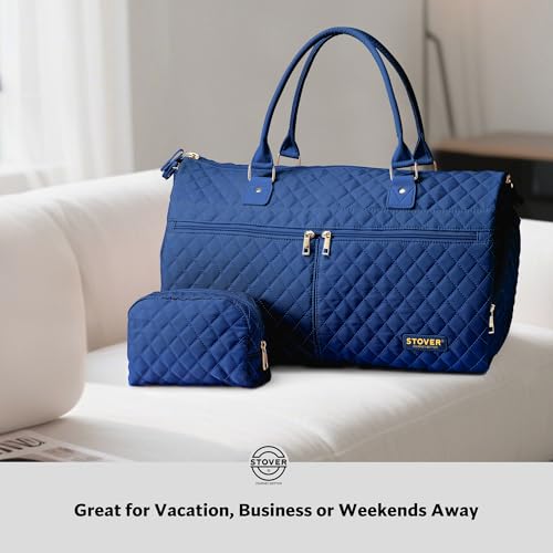 STOVER Women’s Convertible Garment Duffel Bag for Travel – 2-in-1 Carry-On Weekender/Overnight Tote - Wrinkle-Free Dresses, Suits & Clothes + Shoe Compartment & Bonus Toiletry Bag (Sapphire Blue) - color: Sapphire Blue