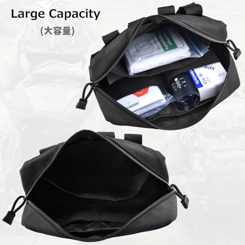 Azarxis Equipment Multi-Purpose Tactical EDC Admin MOLLE Pouch Utility Tools Bag Organizer Military Waist Belt Modular Attachment - color: #01 - Black - 2 Pack