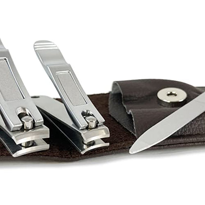 Nail Clippers by Zizzili Basics - 3 Piece Nail Clipper Set - Stainless Steel Fingernail & Toenail Clippers with Nail File and Brown Travel Case - Best Nail Care for Men, Women, Manicure & Pedicure - color: Brown Case