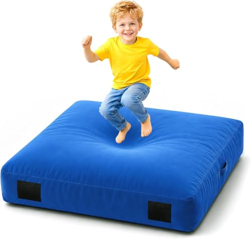 Crash Pad for Kids Sensory & Washable Velvet Cover | Autism Sensory Crash Pad & Crash Mat, Soft High Density Foam Landing Pad for Indoor Play & Sensory Gym, Gift for Children - color: Dark Blue, size: 5x5 Feet