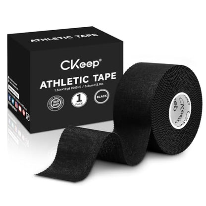 CKeep Athletic Tape, Original Cotton Waterproof Sports Tape 1 Roll, Black | Very Sturdy No Glue Residue Wrist Ankle Tape for Climbing, Boxing, Athletes, Baseball Bats, Strains, Sprains, Injuries - size: 1 Roll