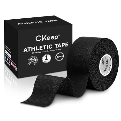 CKeep Athletic Tape, Original Cotton Waterproof Sports Tape 1 Roll, Black | Very Sturdy No Glue Residue Wrist Ankle Tape for Climbing, Boxing, Athletes, Baseball Bats, Strains, Sprains, Injuries - size: 1 Roll