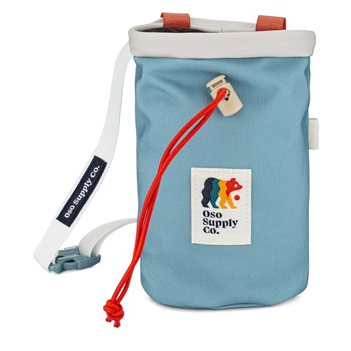Classic Chalk Bag for Rock Climbing, Bouldering Chalk Bag Bucket with Quick-Clip Belt, Zippered Pockets and Pouch - Perfect Indoor/Outdoor Rock Climbing Gear Equipment - color: Mineral Blue & Red