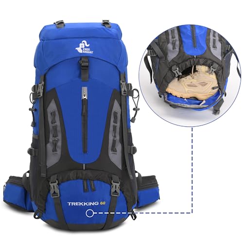Bseash 60L Hiking Camping Backpack with Rain Cover, Waterproof Large Capacity Outdoor Sport Travel Daypack Climbing Touring (Blue Green) - color: Blue Green