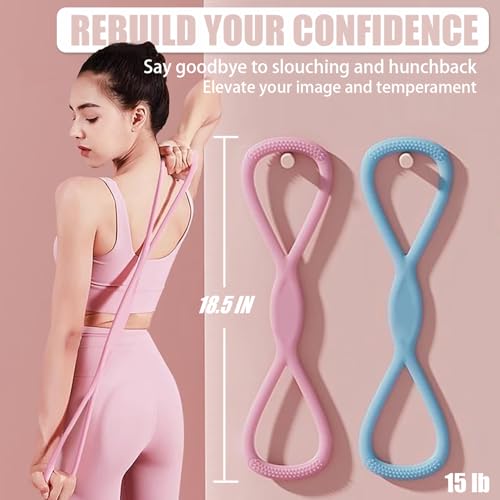 Figure 8 Resistance Band, 2PCS Figure 8 Resistance Bands for Women & Men, Non-Slip Handles Rubber Band for Arms, Back, Shoulder Stretch with Handles (Pink+Blue)