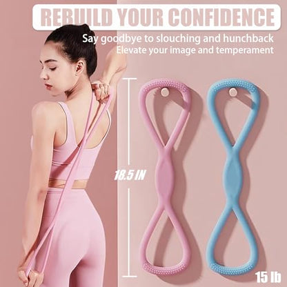 Figure 8 Resistance Band, 2PCS Figure 8 Resistance Bands for Women & Men, Non-Slip Handles Rubber Band for Arms, Back, Shoulder Stretch with Handles (Pink+Blue)