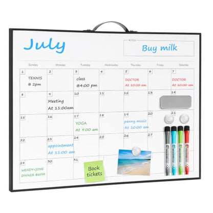 TSJ OFFICE White Board Calendar - 12 X 16 Inches Magnetic Dry Erase Board Monthly Calendar, Double Sided Whiteboard with a Handle, to Do List Notepad for Office, Home, School, Black Aluminum Frame - color: Black-whiteboard & Calendar