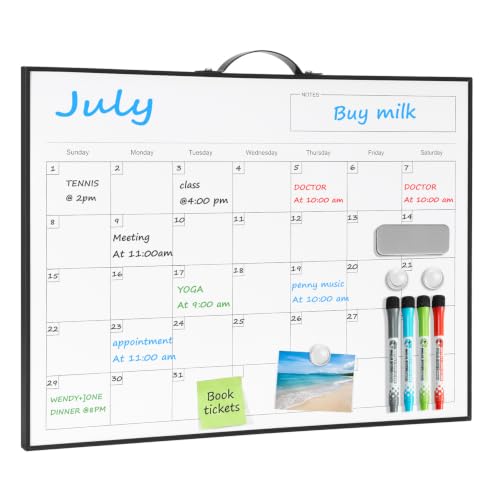 TSJ OFFICE White Board Calendar - 12 X 16 Inches Magnetic Dry Erase Board Monthly Calendar, Double Sided Whiteboard with a Handle, to Do List Notepad for Office, Home, School, Black Aluminum Frame - color: Black-whiteboard & Calendar