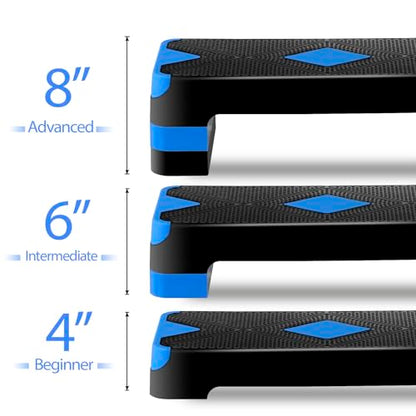 HomGarden Adjustable Workout Aerobic Stepper in Fitness & Exercise Step Platform Trainer Stepper w/Risers Adjust 4"-6''-8'' - color: Blue