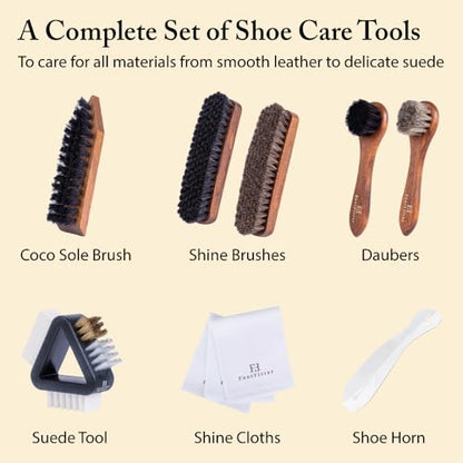 FootFitter Ultimate Shoe Care Kit with Premium Shine Brushes & Suede Tools | Lifts Surface Dirt, Enhances Natural Finish & Helps Maintain Texture on Leather, Nubuck & Other Materials (Made in Germany)