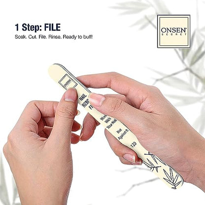 Onsen Secret Ultimate Nail Reboot Kit - Includes Cuticle Oil & Anti Aging Hand Lotion, Professional Nail File and Buffer, 3-Way Block w/Replacement Pads, Nail Strengthening Cuticle Cream - size: Ultimate Nail Reboot Kit