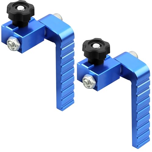 2-Pack T-Track Flip Stop for 3-Inch Woodworking Fence, Precision Blue Aluminum Miter Saw Stop Block for Universal & Double-Cut T-Tracks (23/64"), Adjustable Arm for Precise Repeatable Cutting - style: 2 Pack