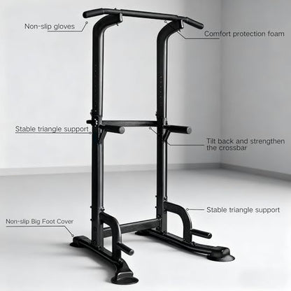 BARWING Pull Up Bar Station, Power Tower, Dip Station with 3D Backrest, Multi-Function Strength Training Stand Rack, Adjustable Height Dip Bar for Home Gym Workout Stand Fitness Exercise Equipment - color: P013-B