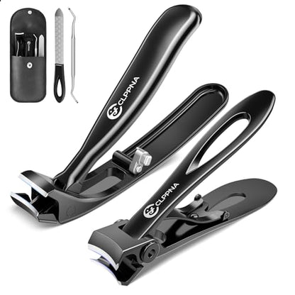 Nail Clippers for Seniors, CLPPNA Wide Jaw Fingernail Clippers and Angled Head Toenail Clippers for Thick Nail, 4 Pack Professional Nail Clippers for Men, Women&Pregnant, Black - style: Black Wide Opening & Angled Head