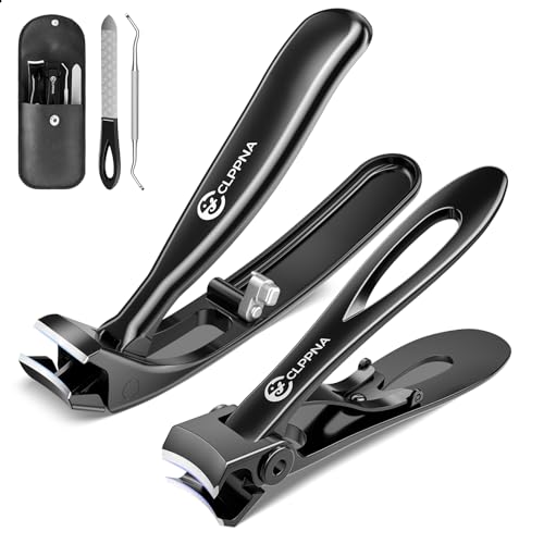 Nail Clippers for Seniors, CLPPNA Wide Jaw Fingernail Clippers and Angled Head Toenail Clippers for Thick Nail, 4 Pack Professional Nail Clippers for Men, Women&Pregnant, Black - style: Black Wide Opening & Angled Head