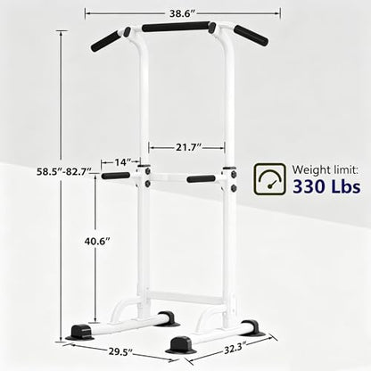 Adjustable Power Tower Pull Up Bar Dip Station, Free Standing Pull Up Rack Dip Station for Home Gym, 400LBS Capacity Height Heavy Duty Multi-Function Home Strength Training Fitness Workout Equipment - color: White