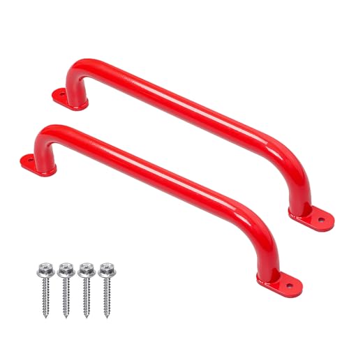 17 Inch Red Playground Handles Indoor Kids Monkey Bars Ladders 2Pcs | Heavy Duty Solid Metal, Vibrant Color Smooth Glossy Powder Coating, Comfy Secure Grips for Playset Swing Set Climbing Frame - color: Red - 2 Pack